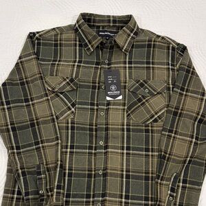 NWT MoLokai Surf Men's Olive and Black Plaid Shirt sz Md